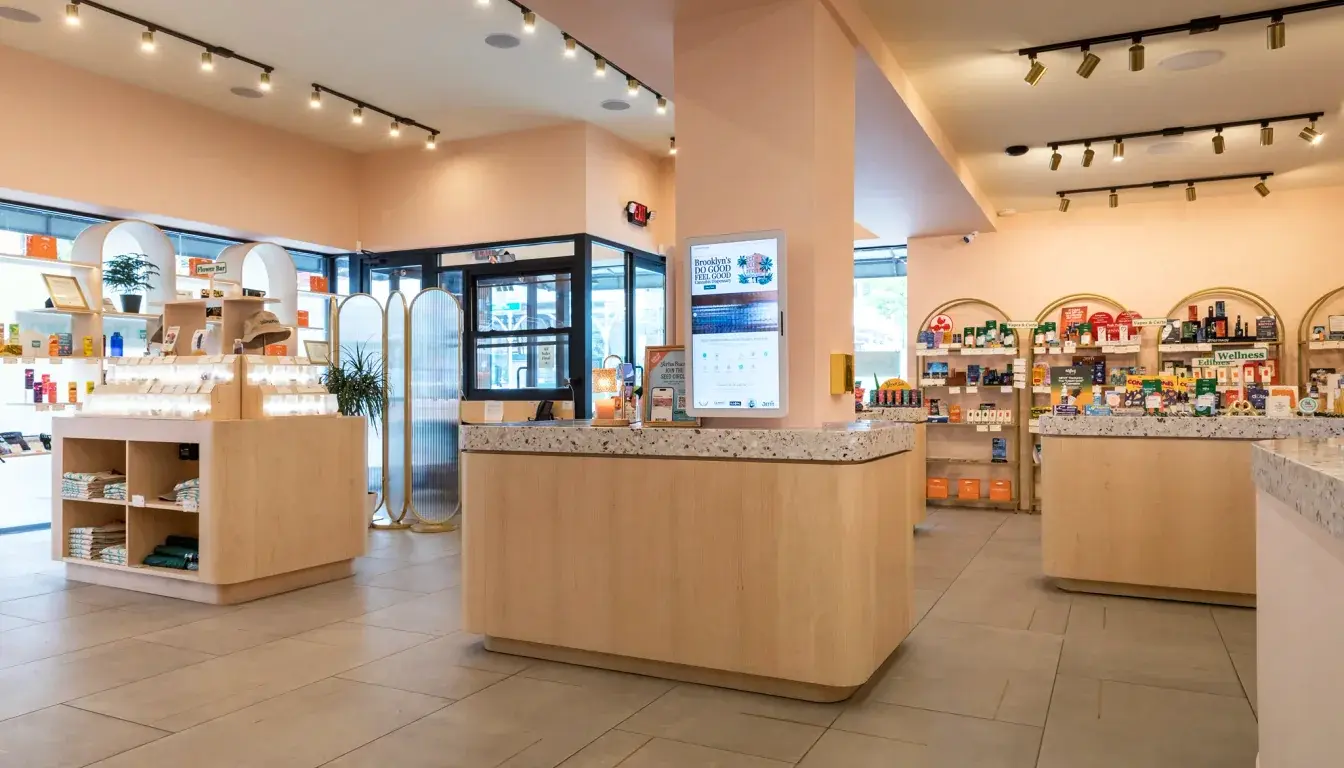 Inside Yerba Buena's bright cannabis dispensary on Atlantic Avenue in Cobble Hill, Brooklyn